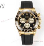 C1 Factory Top Watch - C1 Rolex Daytona Gold 4131 Oysterflex Strap Black-silver Dial Copy Watch